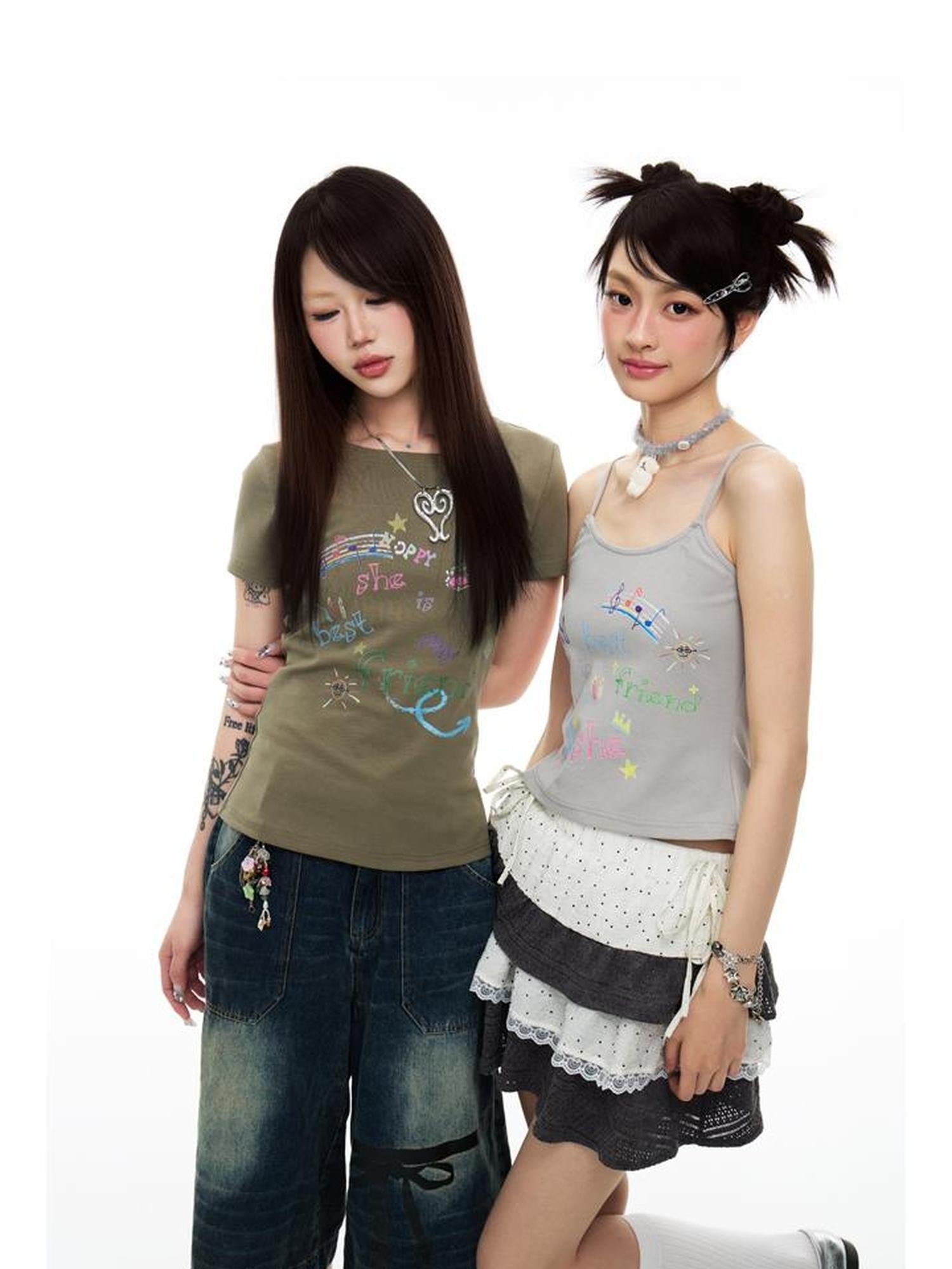 MOMSYCAN FOX LINE Best Friend Print Cotton T Shirt With Adjustable Strap