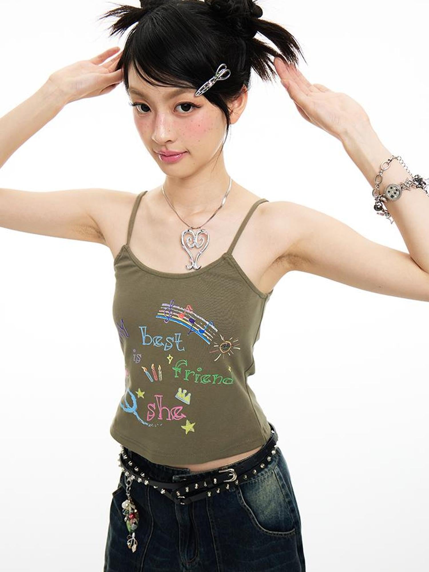 MOMSYCAN FOX LINE Best Friend Print Cotton T Shirt With Adjustable Strap