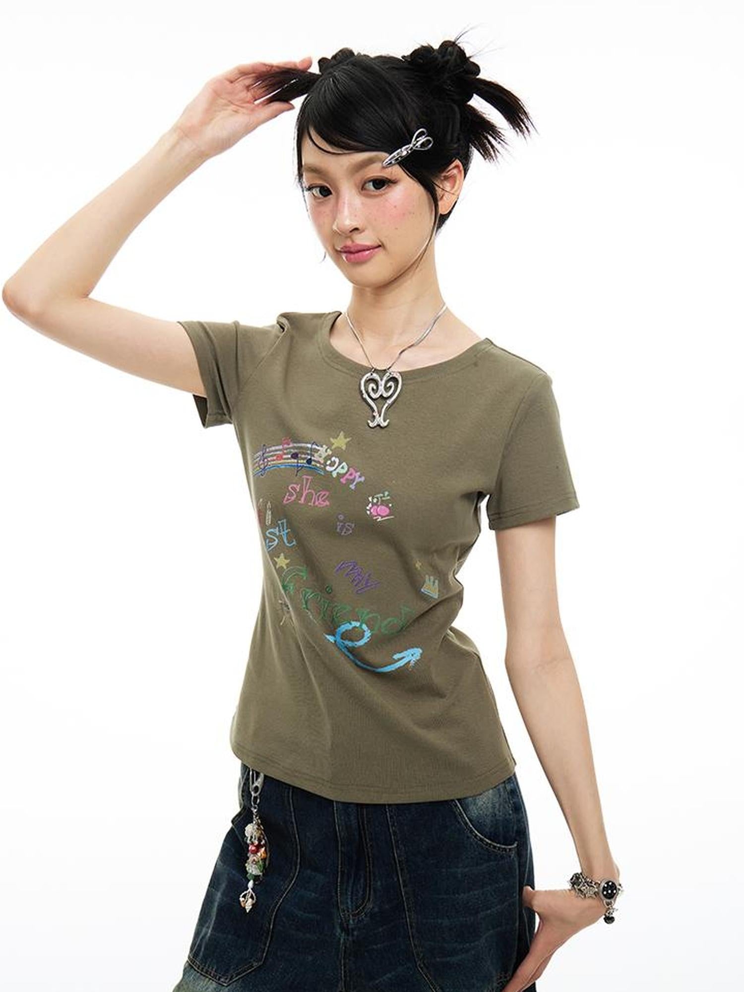 MOMSYCAN FOX LINE Best Friend Print Cotton T Shirt With Adjustable Strap