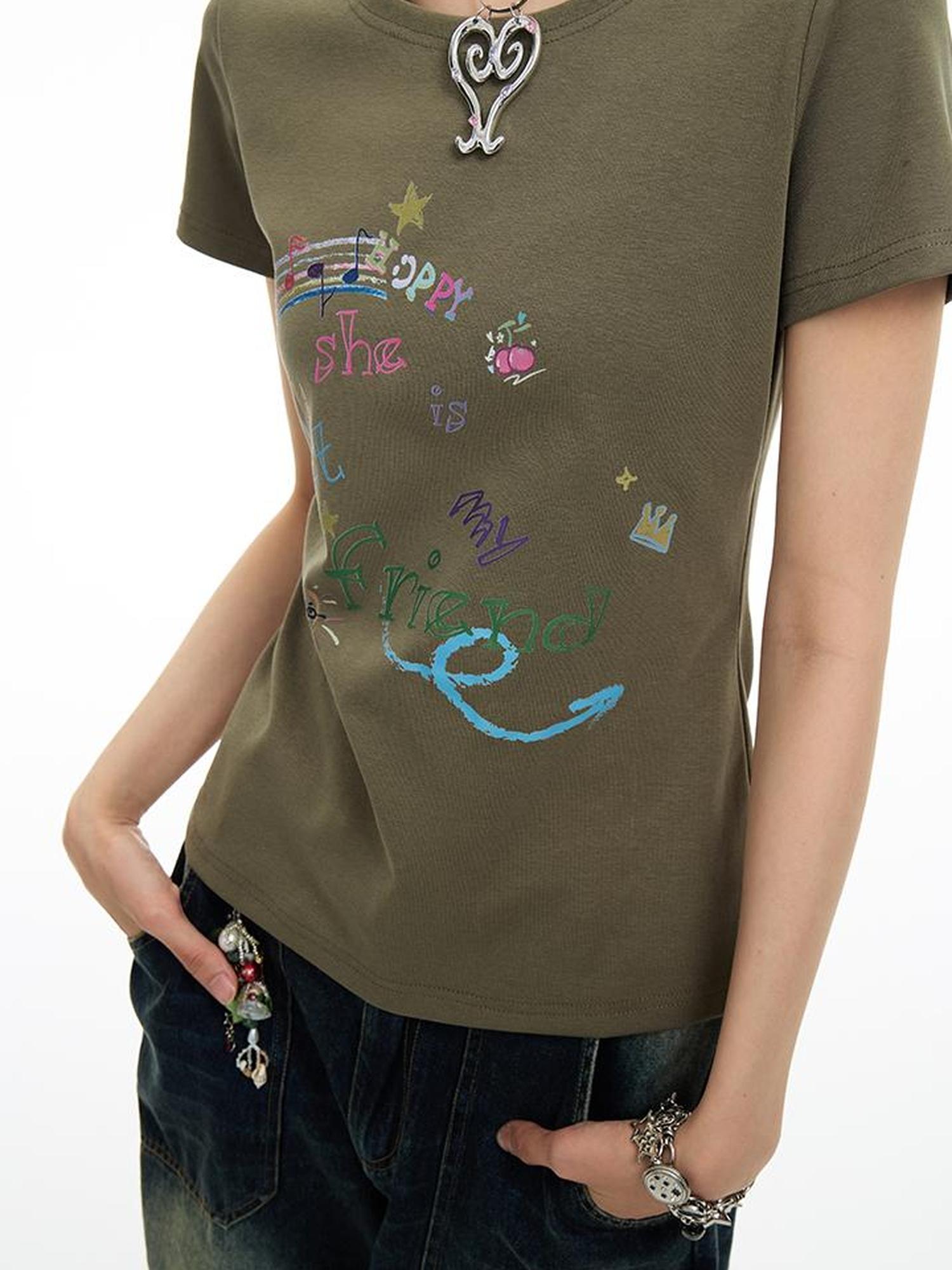 MOMSYCAN FOX LINE Best Friend Print Cotton T Shirt With Adjustable Strap