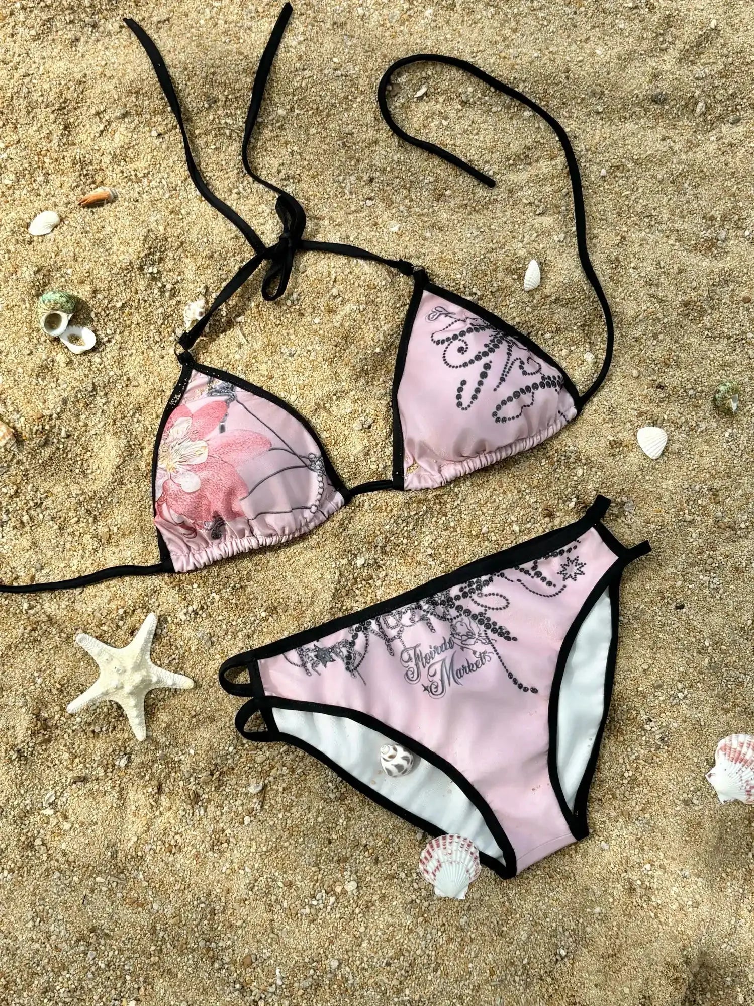 Print Bikini Set with Ruffle Mesh Skirt