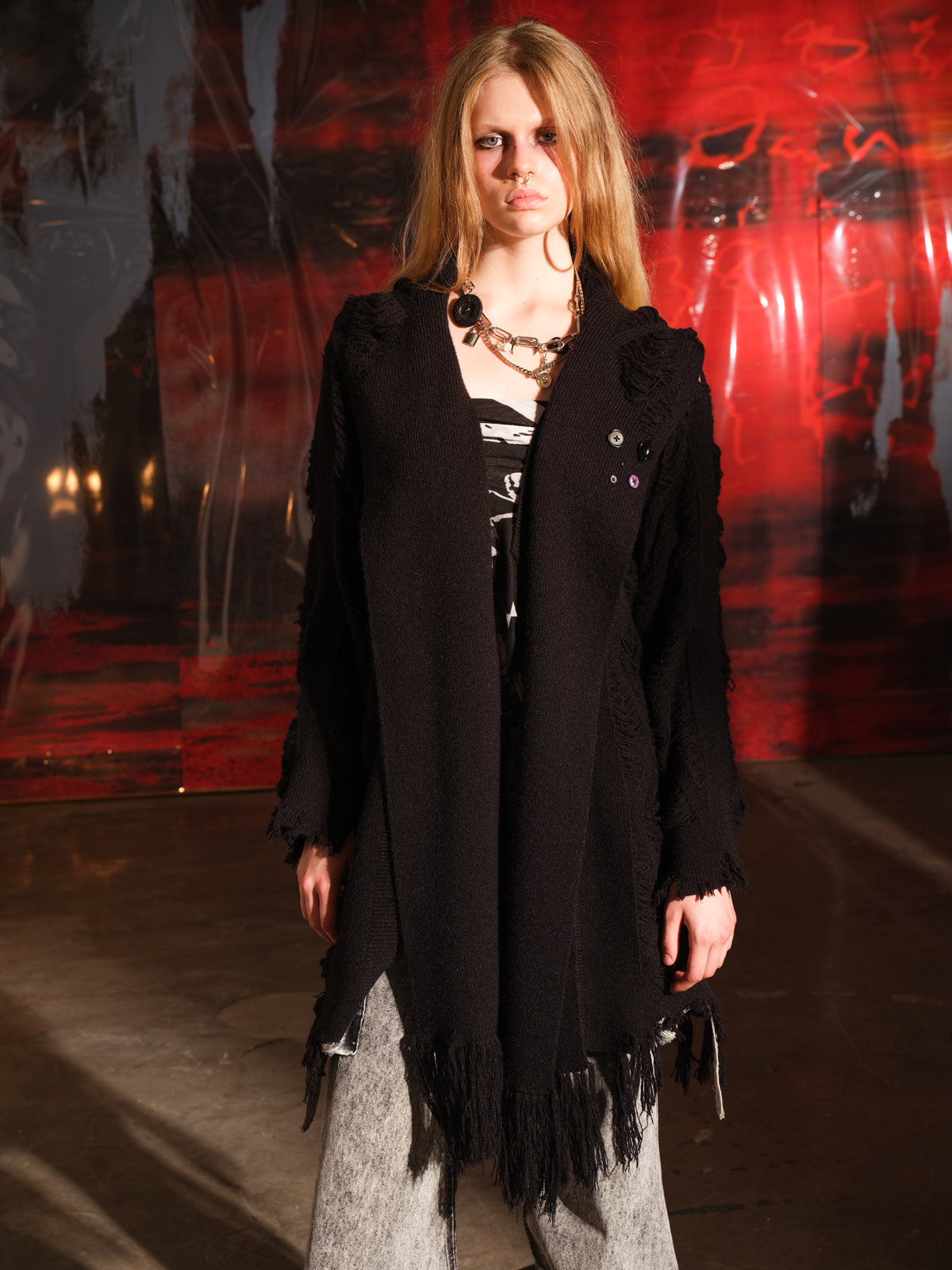 NN NORTH NODE Vintage Patchwork Hooded Cardigan Coat