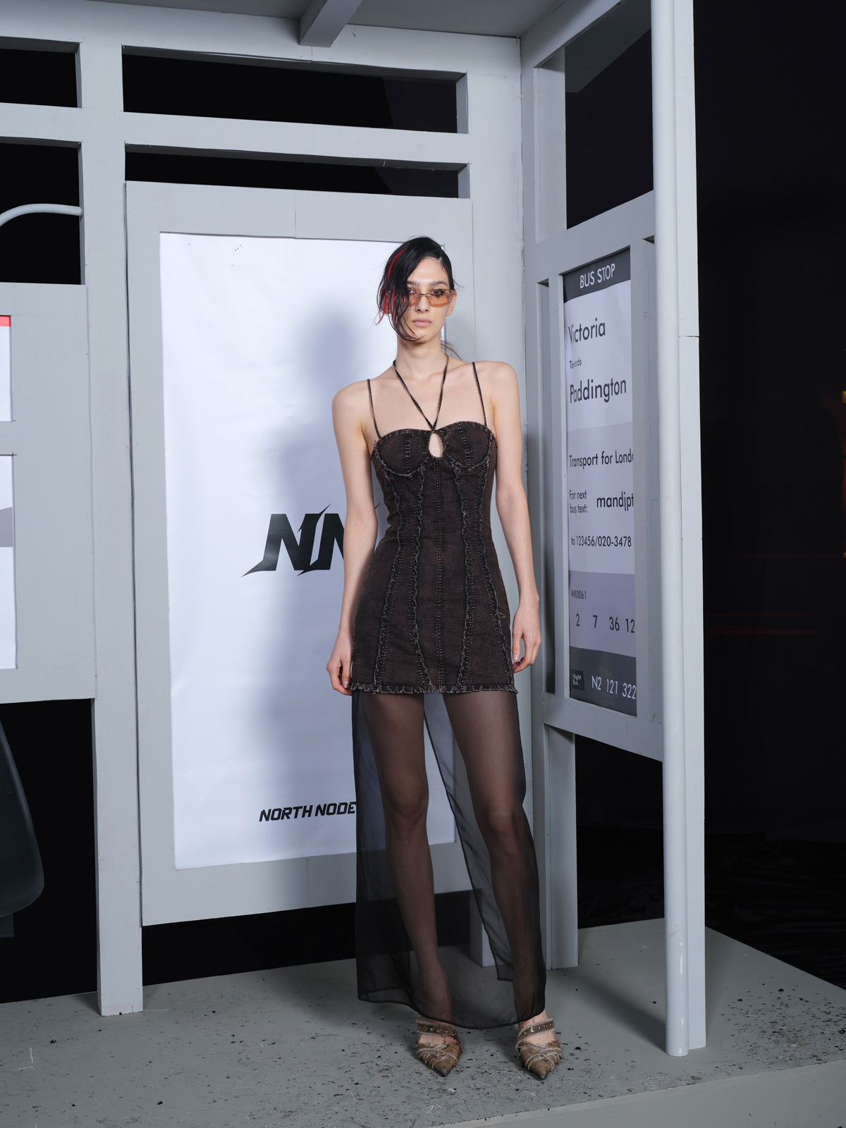 UpdateNN NORTH NODE Mesh Paneled Dress With Floral Detailing