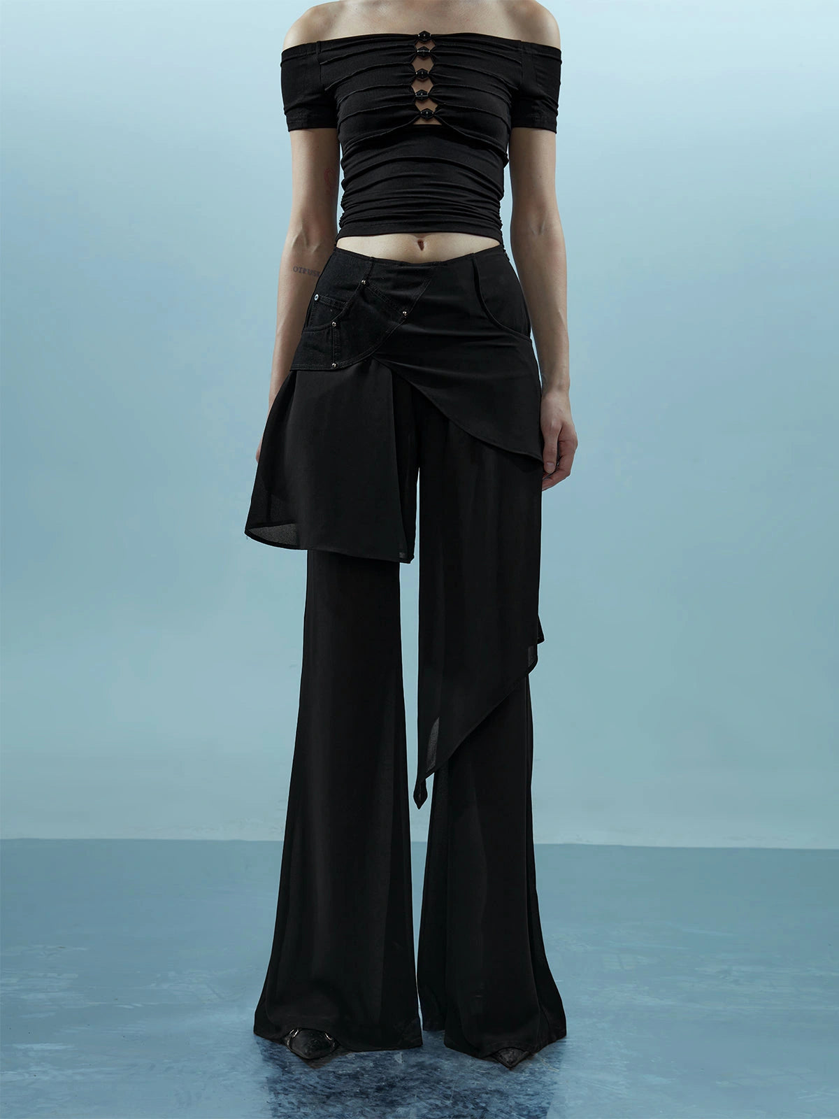 Ethereal Threads Asymmetric Chiffon Palazzo Pants