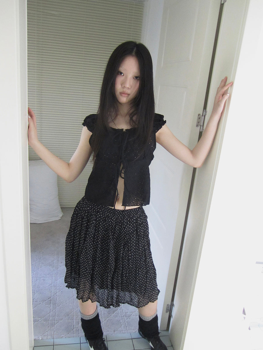 ang project Vintage Korean Summer Layered Hollow Out Tie Crop Top