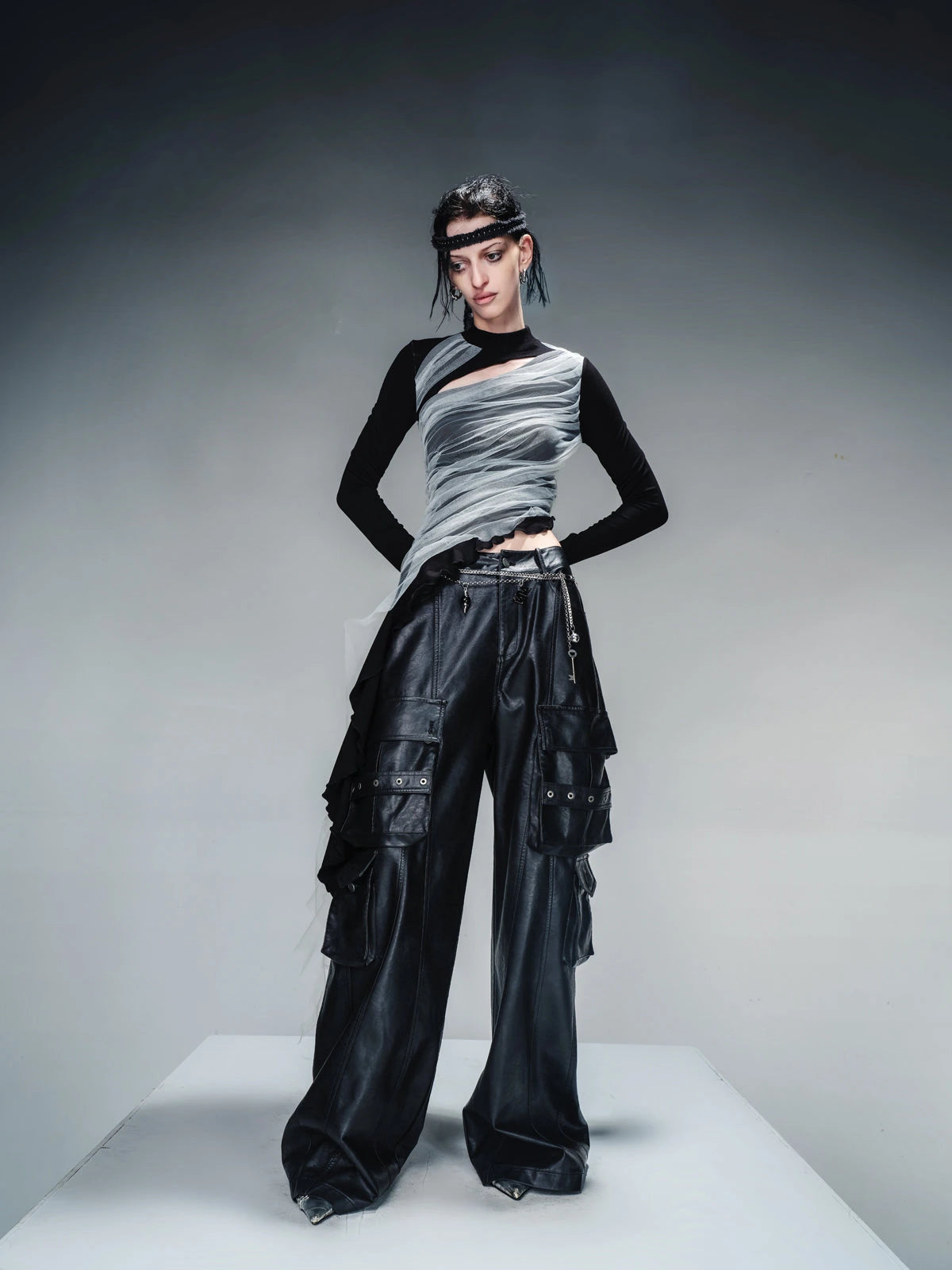 Layered Sheer Mesh Top With Asymmetric Hem