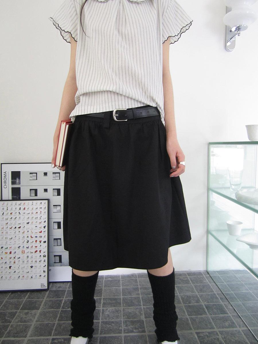 Vintage Solid A Line Skirt with Belt