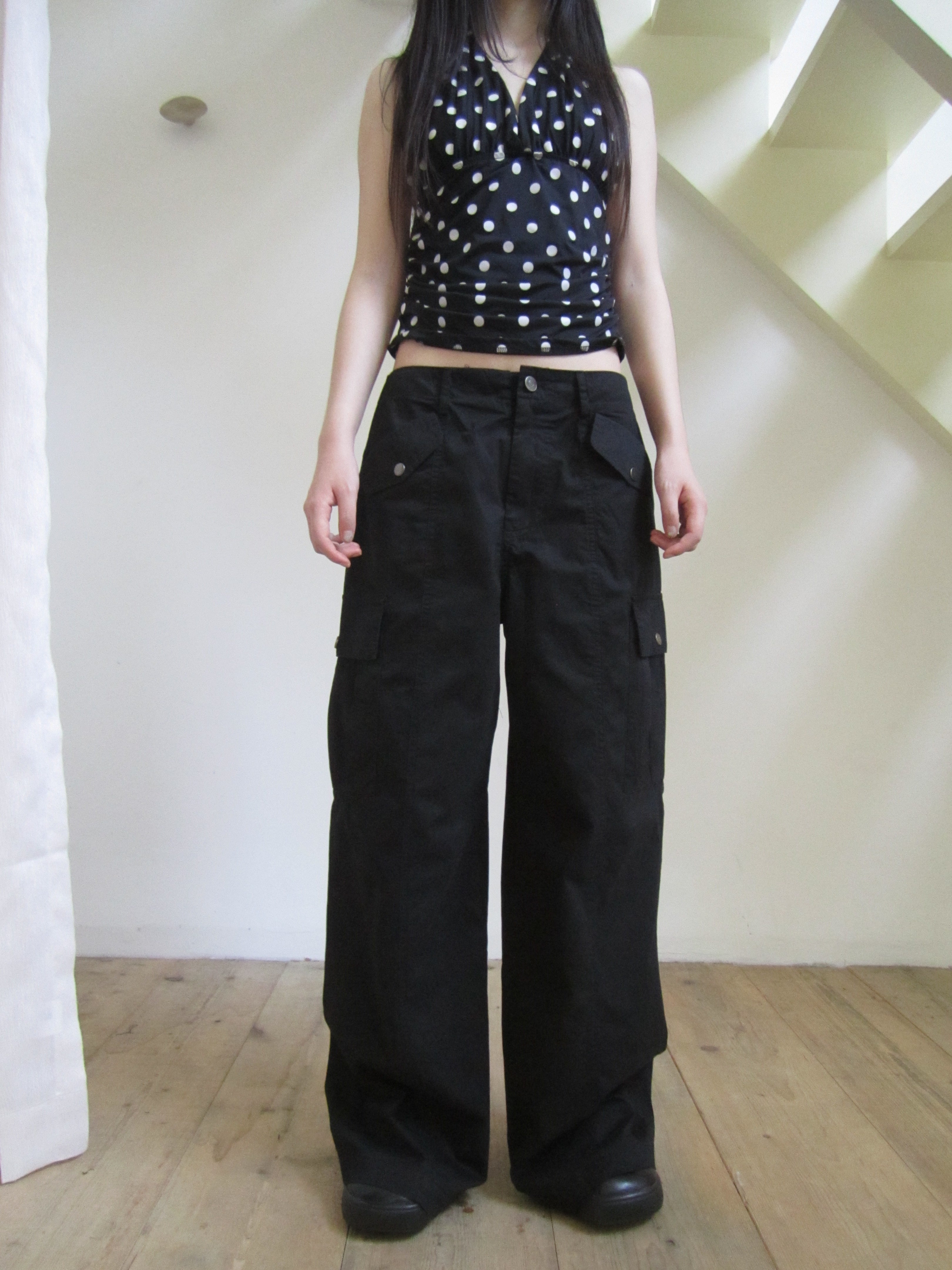 ang project Vintage Washed Mid Low Rise Button Pocket Straight Leg Pants