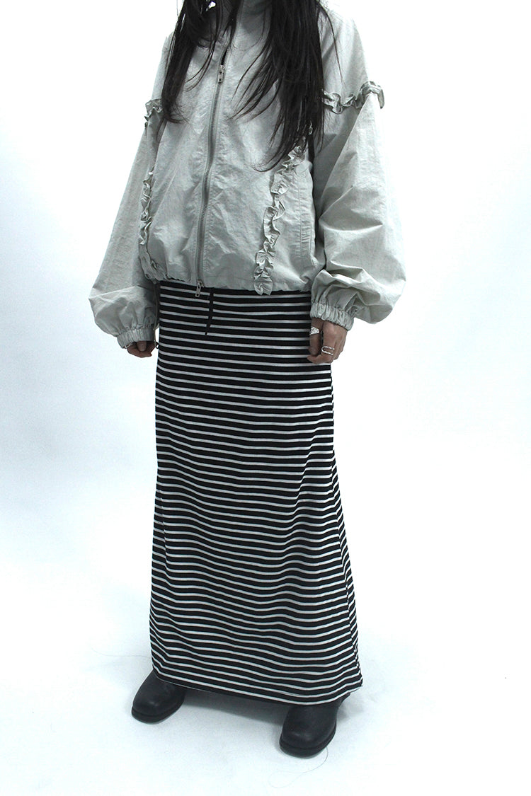 ang project Vintage Striped High Low Hem Bodycon Skirt With Drawstring Waist