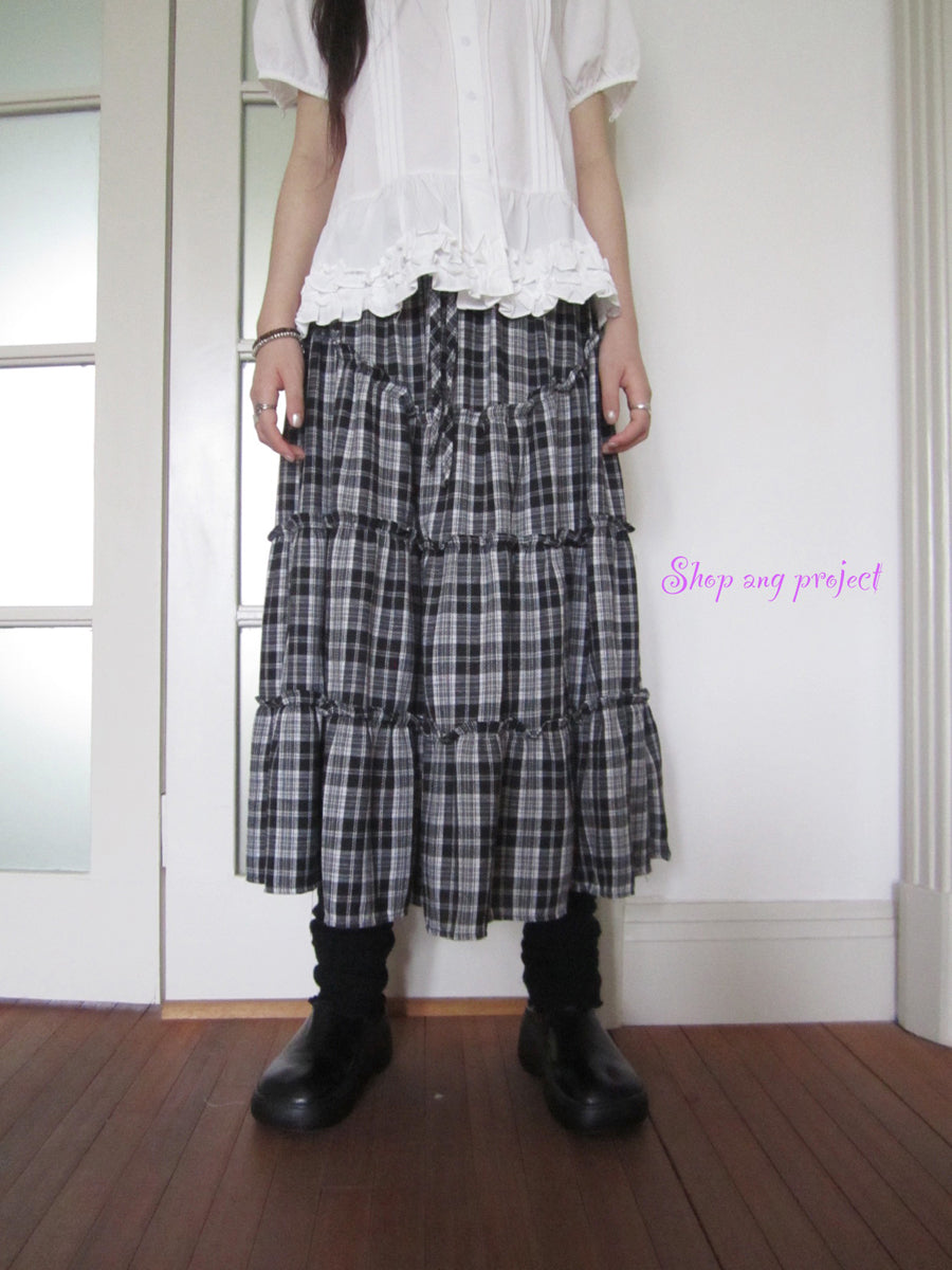 ang project Retro Plaid Paneled Stretch A Line Skirt