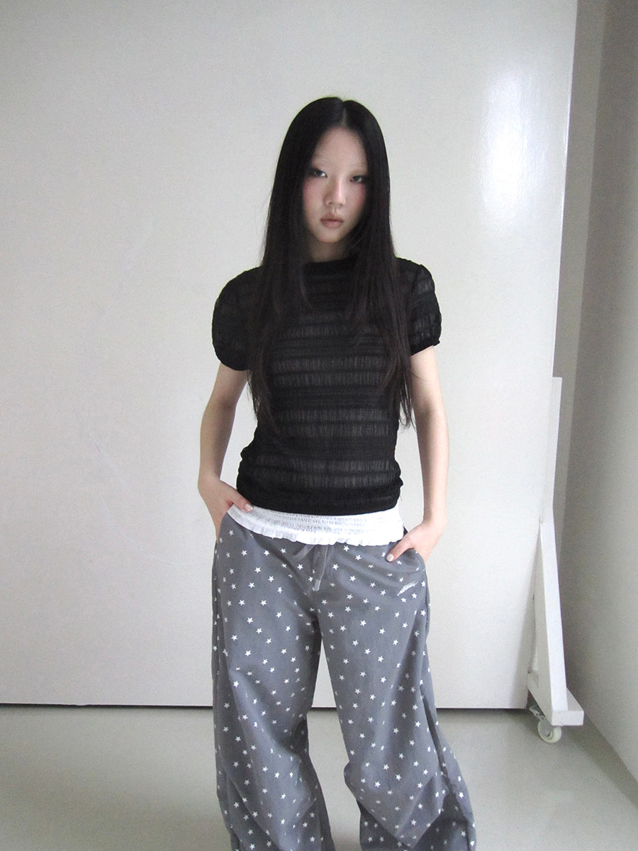 ang project Textured Bubble Sleeve Top