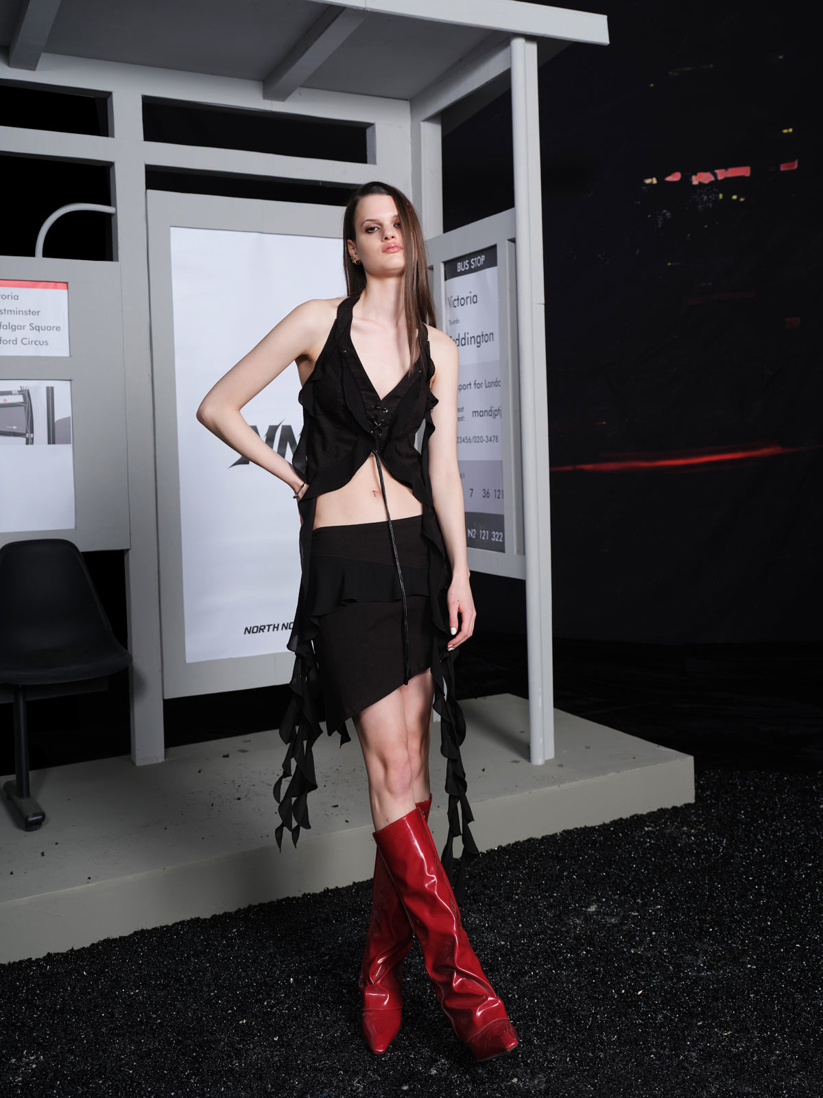 UpdateNN NORTH NODE Ruffled Asymmetrical Skirt With Floral Hem