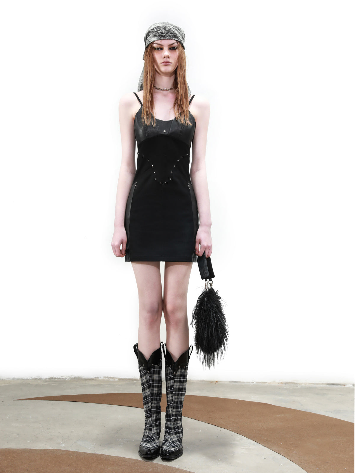 UpdateNN NORTH NODE Distressed Suede Patchwork Strap V-neck Dress