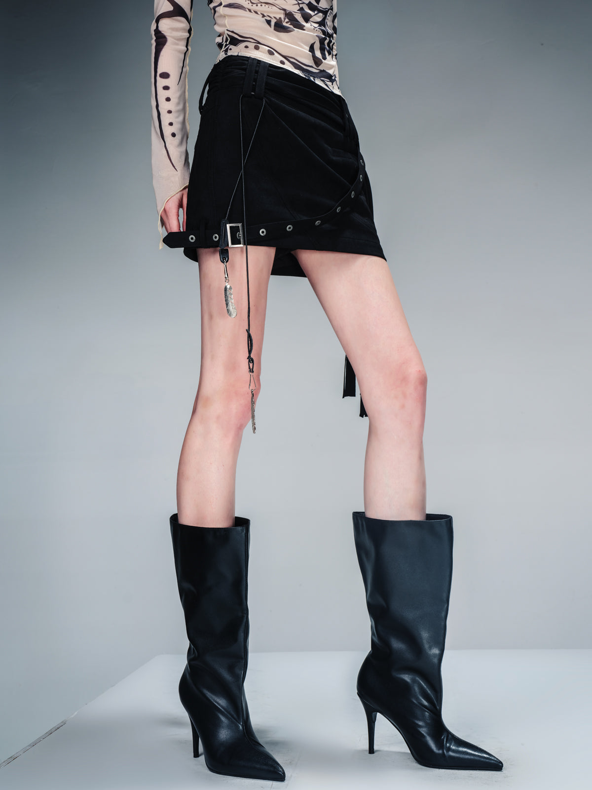 NN NORTH NODE Fringed Suspender Mini Skirt With Flowy Tassel Waist