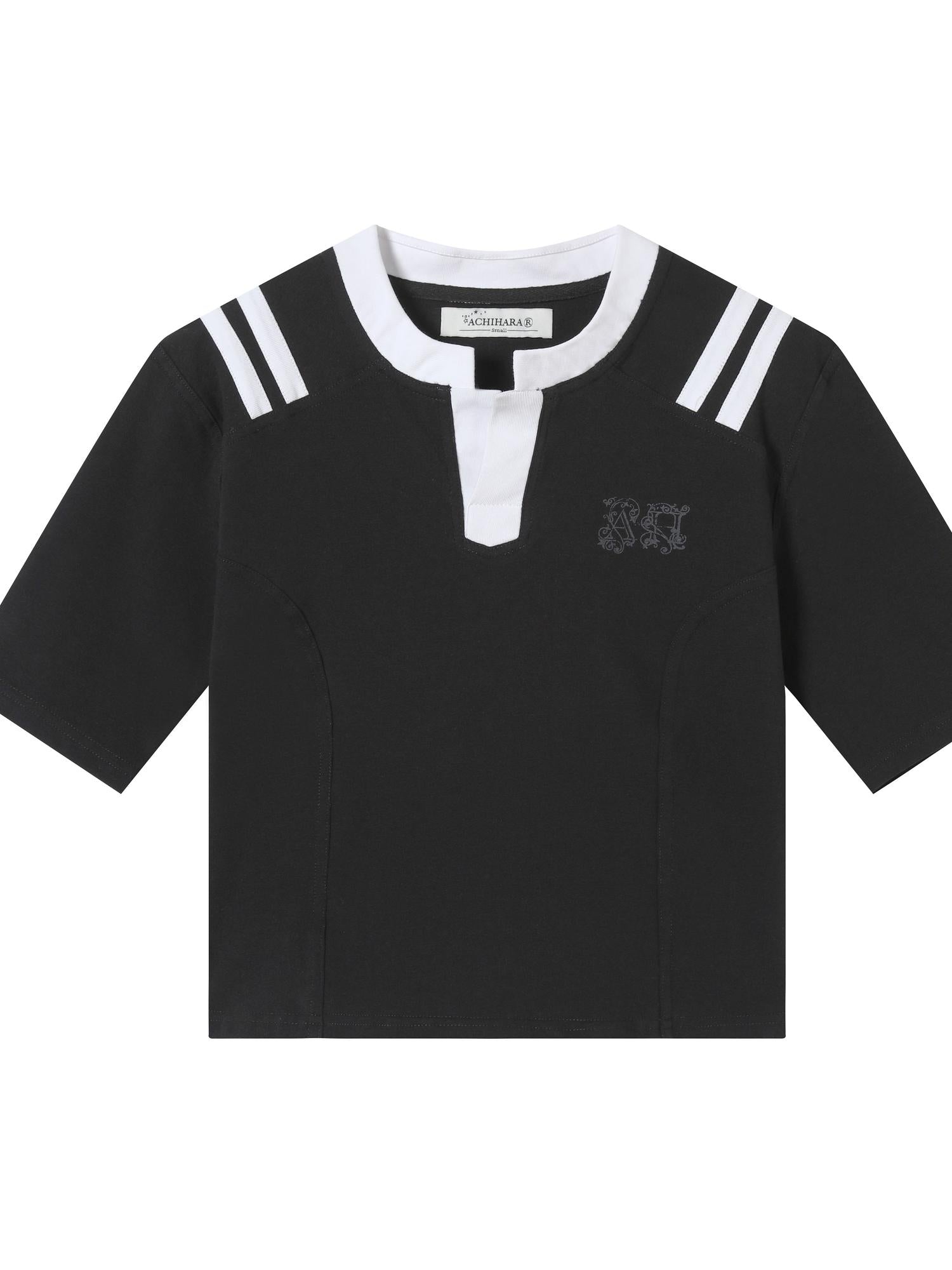 Achihara Baroque Football Tee For Women V-Neck T-Shirt Long-Sleeve