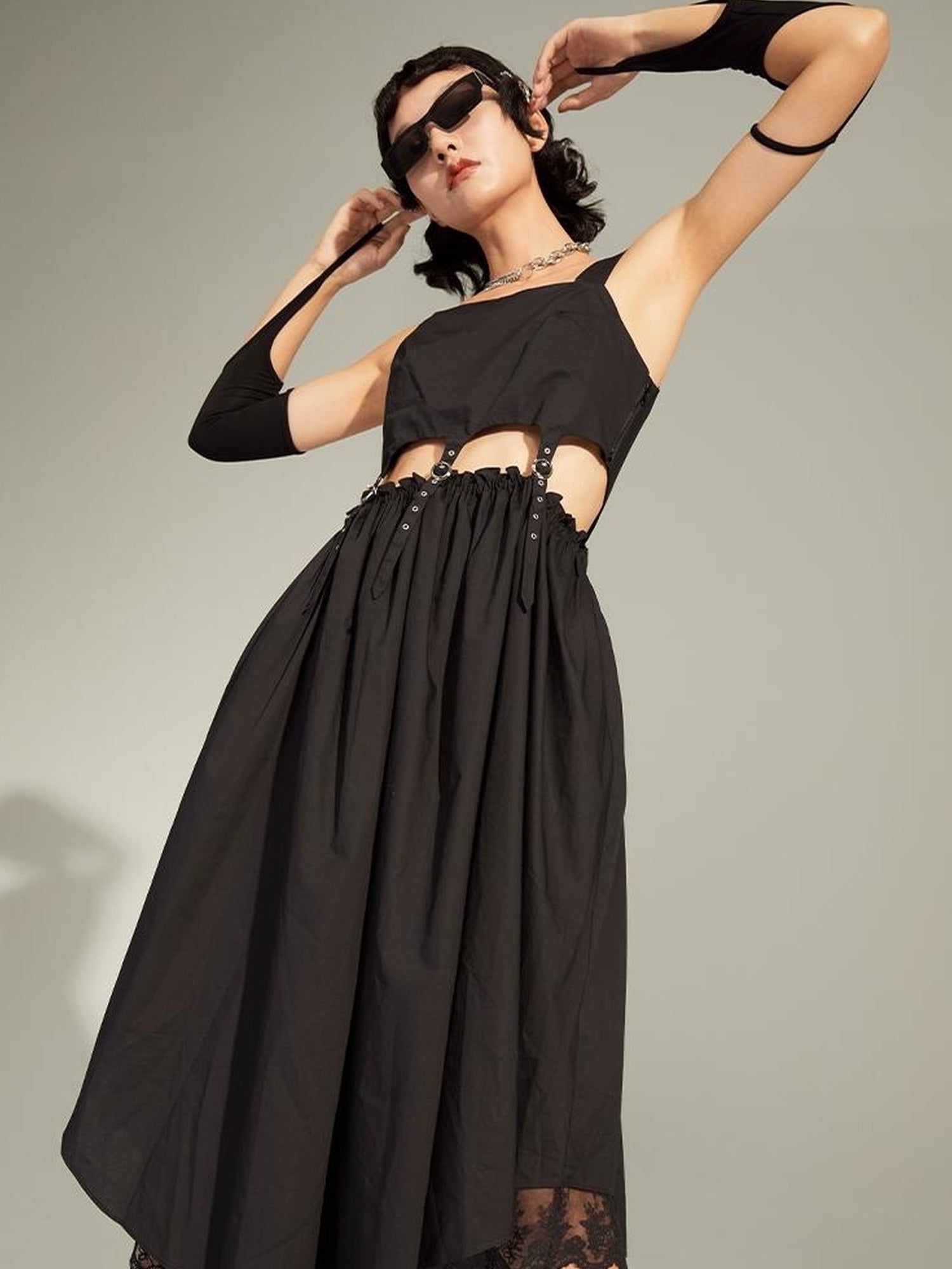 DIDDI MODA Black Cutout Ruffle Hem Sundress