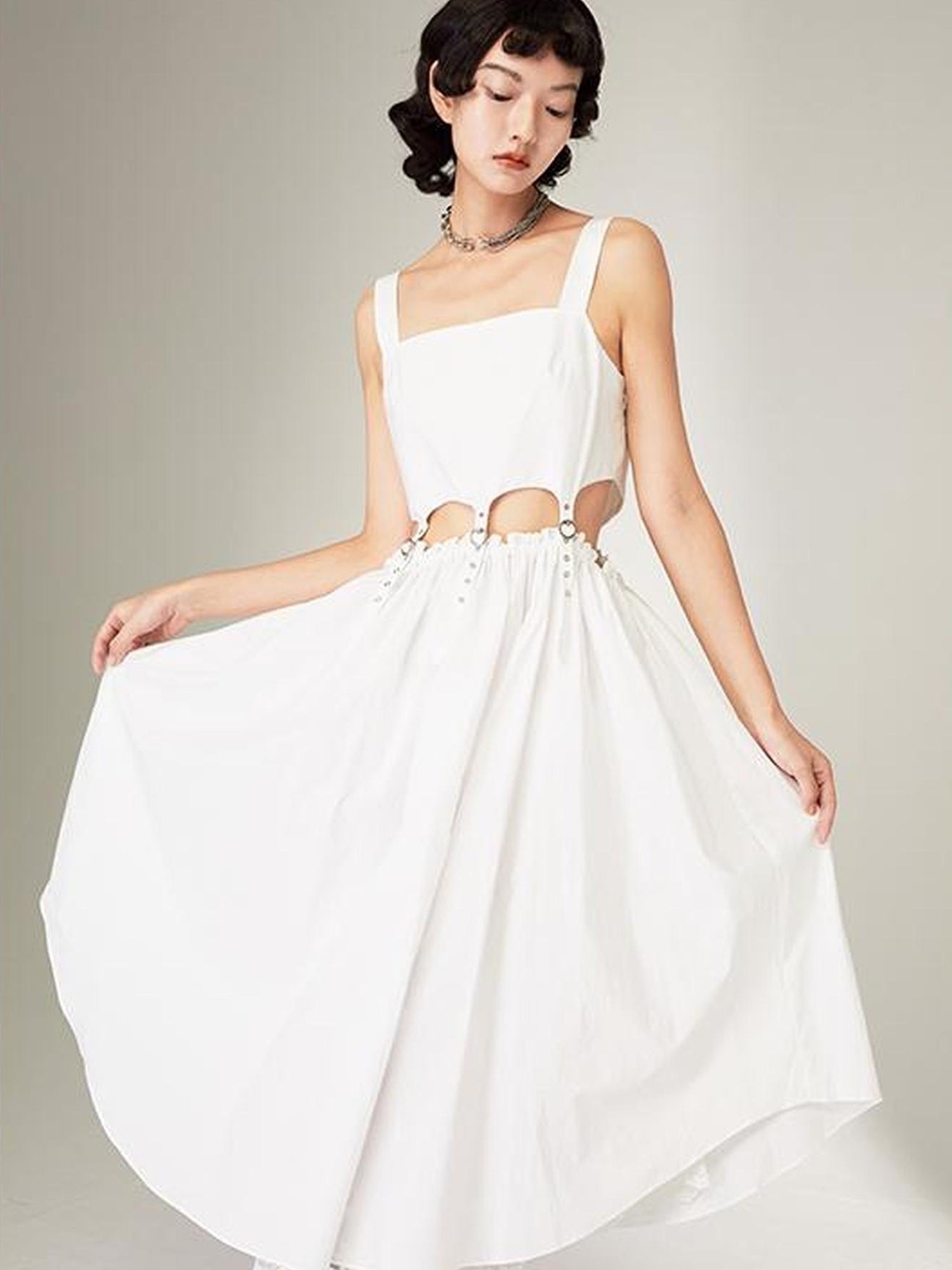 DIDDI MODA Black Cutout Ruffle Hem Sundress