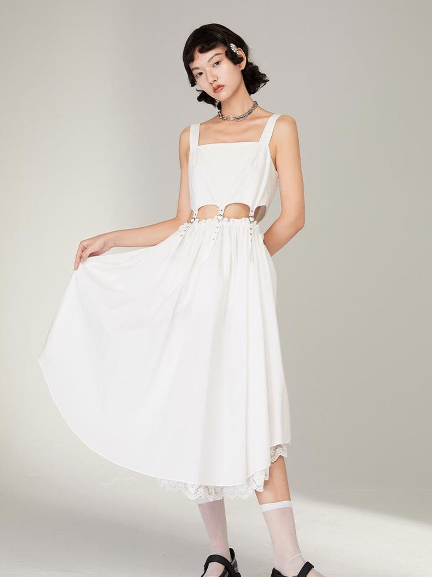 DIDDI MODA Black Cutout Ruffle Hem Sundress