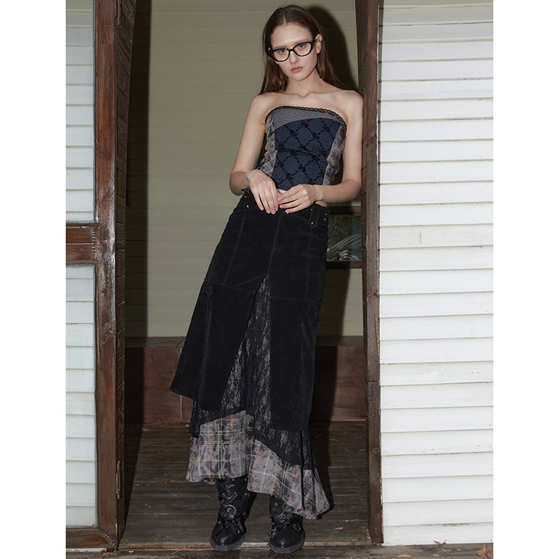 2th Desire Vintage Black Lace Asymmetrical Midi Skirt
