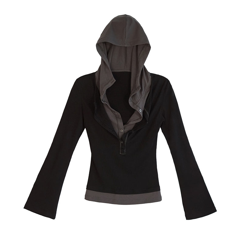 Cest Nous Wander Punk Layered Collage Hooded Knit Top