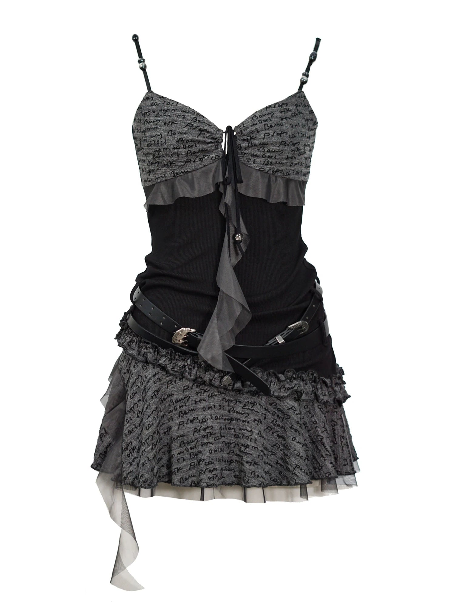 Seafoam Lace Up Ruffle Hem Slip Dress V Neck