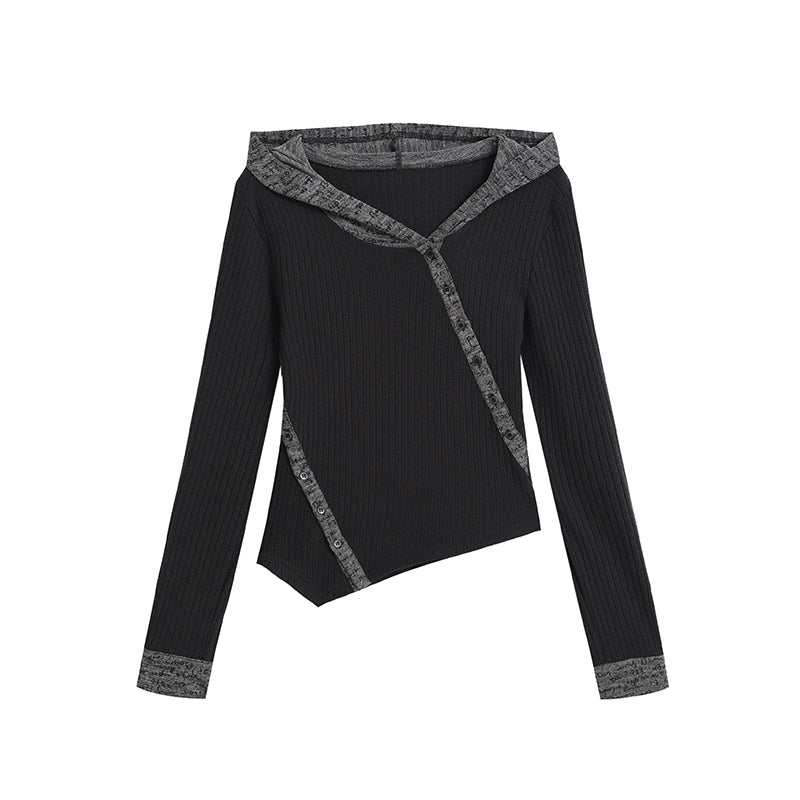 Update Cest Nous Asymmetrical Hooded Knit Top