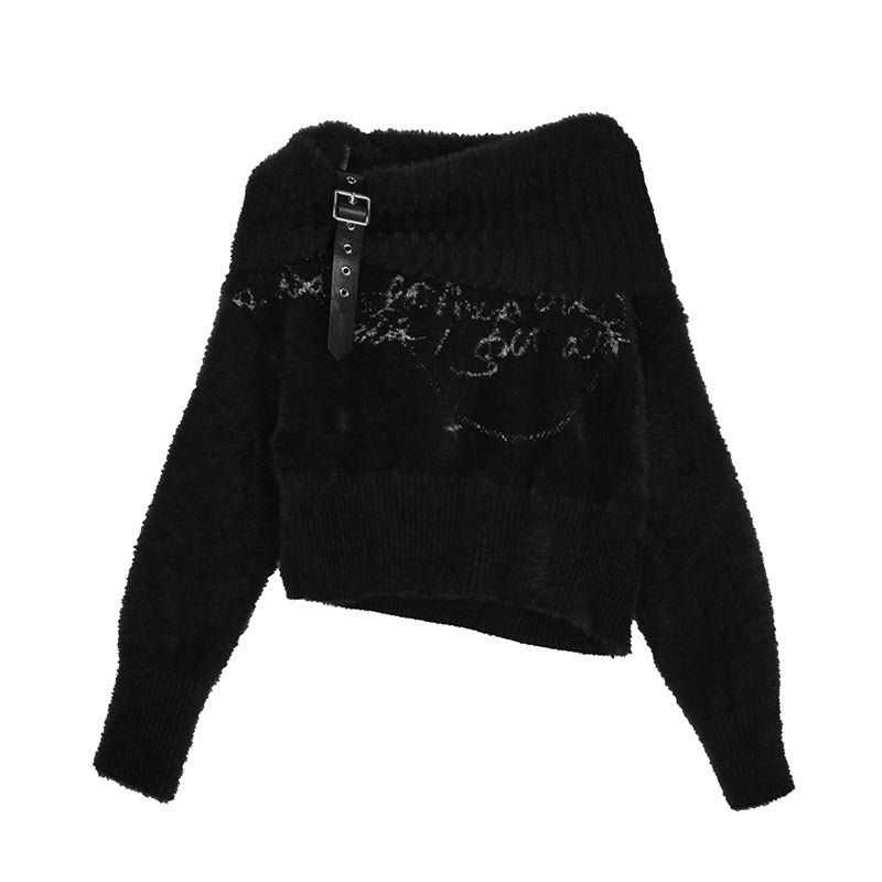 Update Cest Nous Chain Jacquard Detachable Belt Punk Collar Loose Sweater