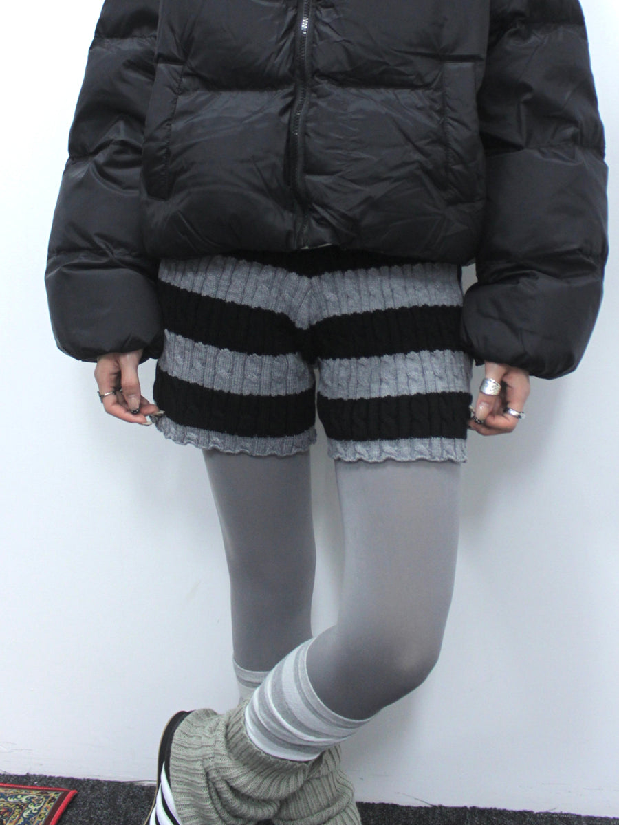 ang project Textured Stripe Knit Shorts Women Stretch Slim Fit Color Block