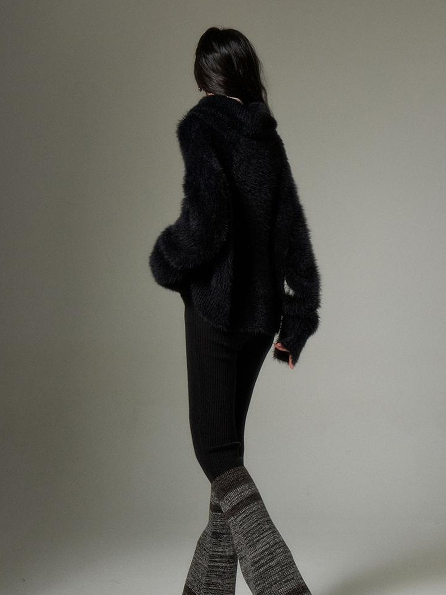 DIDDI MODA Black Grey Knit Flare Pants With Contrast Panels