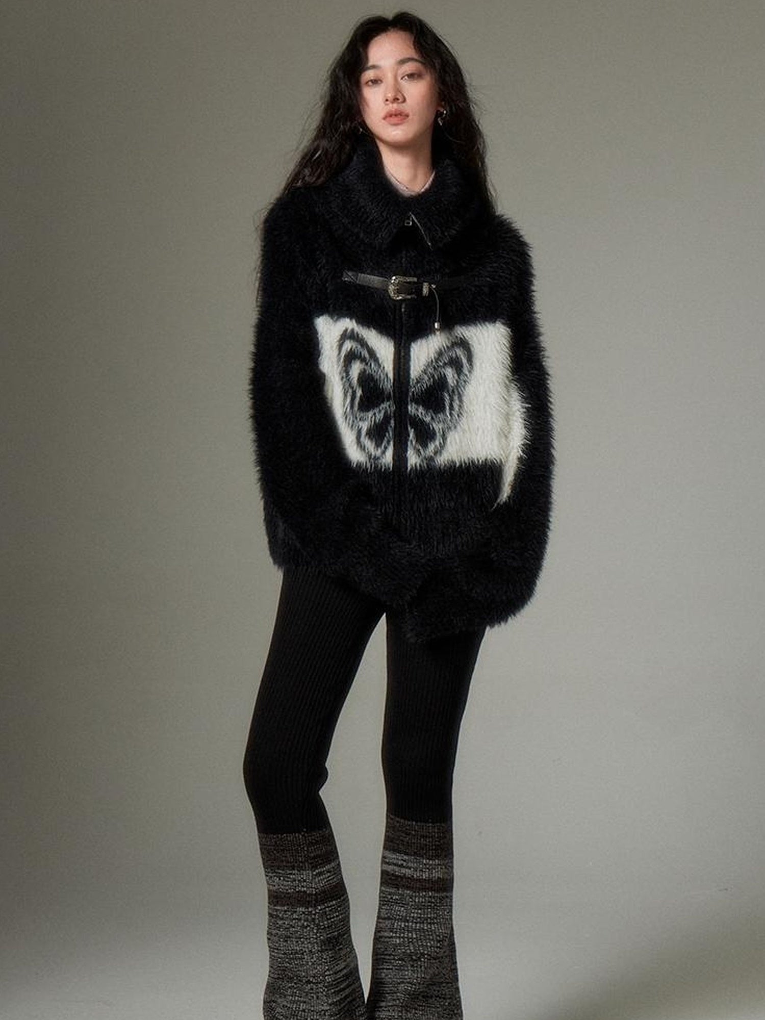 DIDDI MODA Black Grey Knit Flare Pants With Contrast Panels