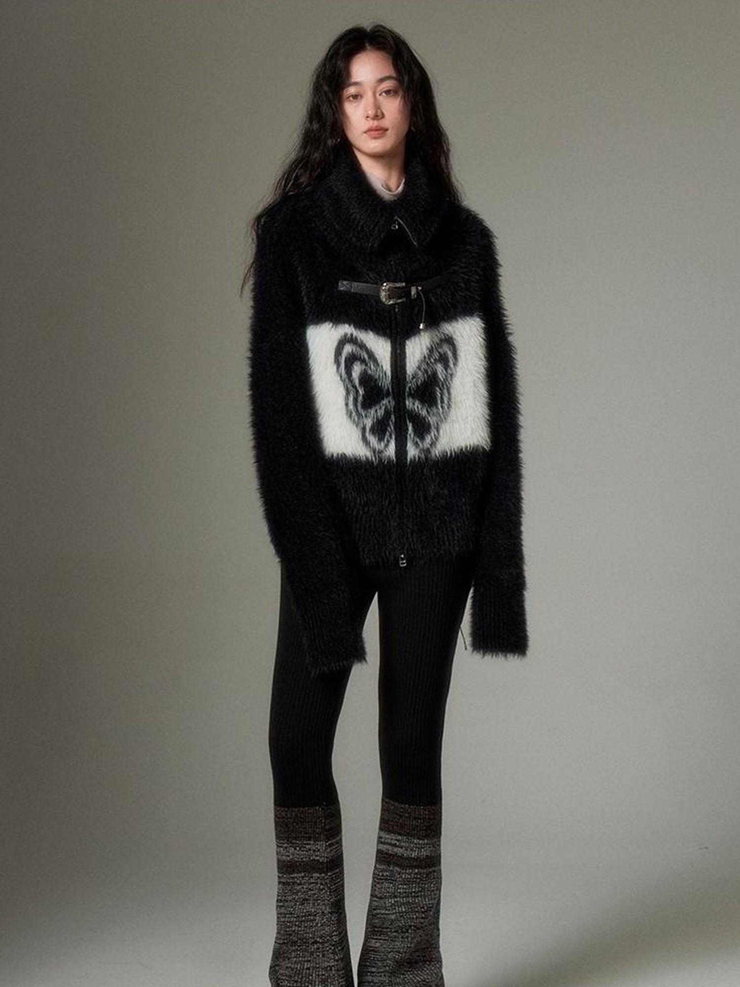 DIDDI MODA Black Grey Knit Flare Pants With Contrast Panels