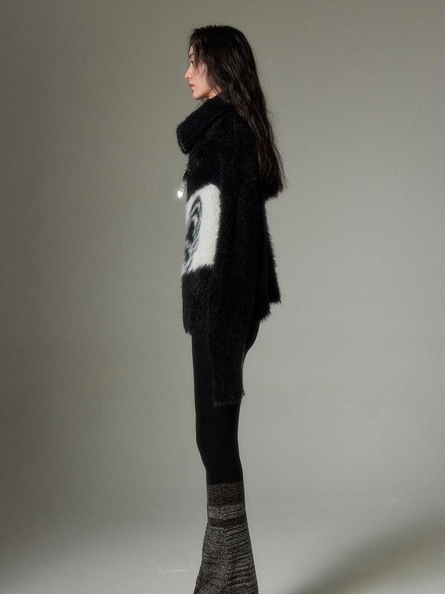 DIDDI MODA Black Grey Knit Flare Pants With Contrast Panels