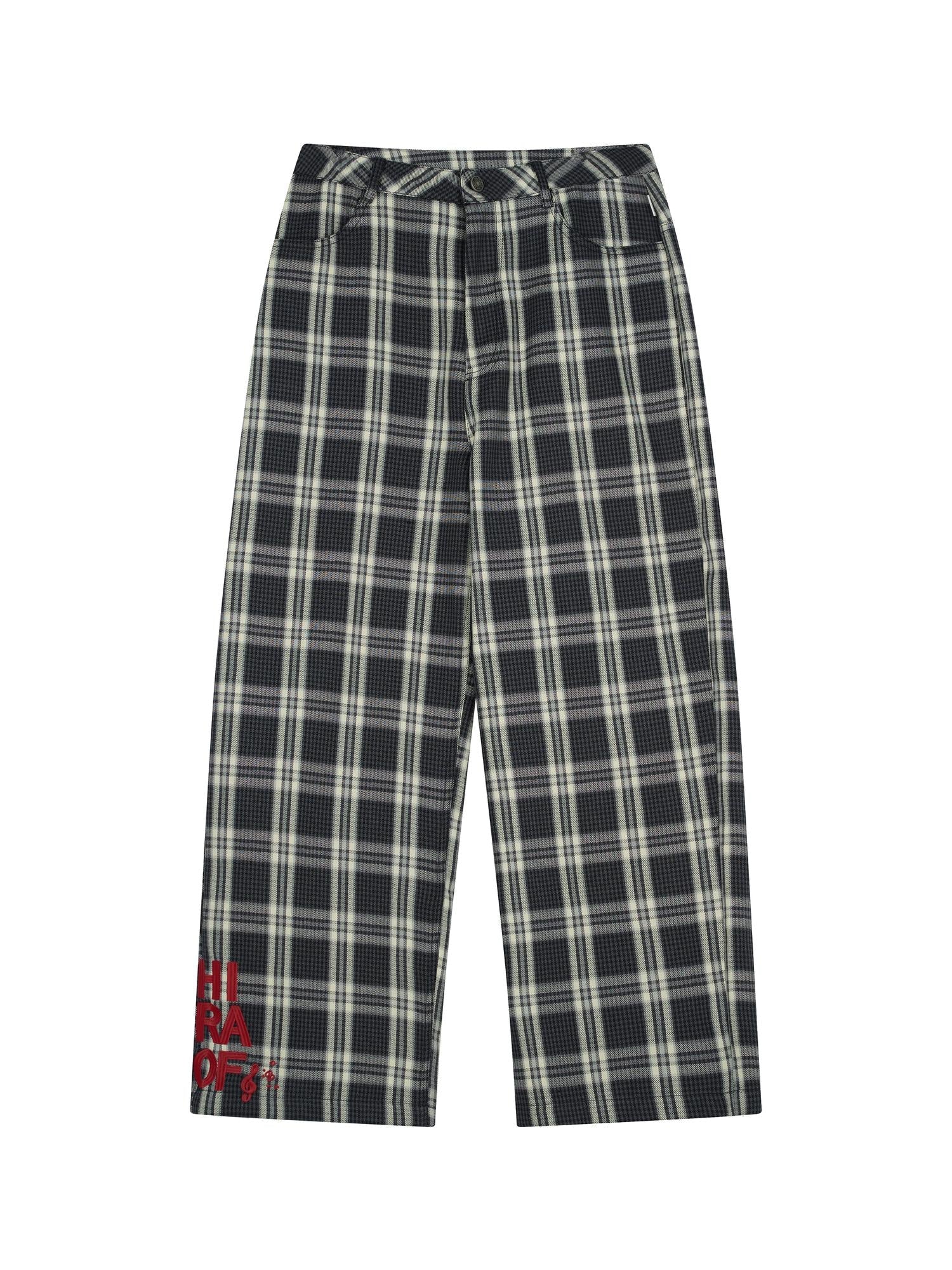 Achihara Mosaic Checkered Wide Leg Trousers With Embroidered Cuffs
