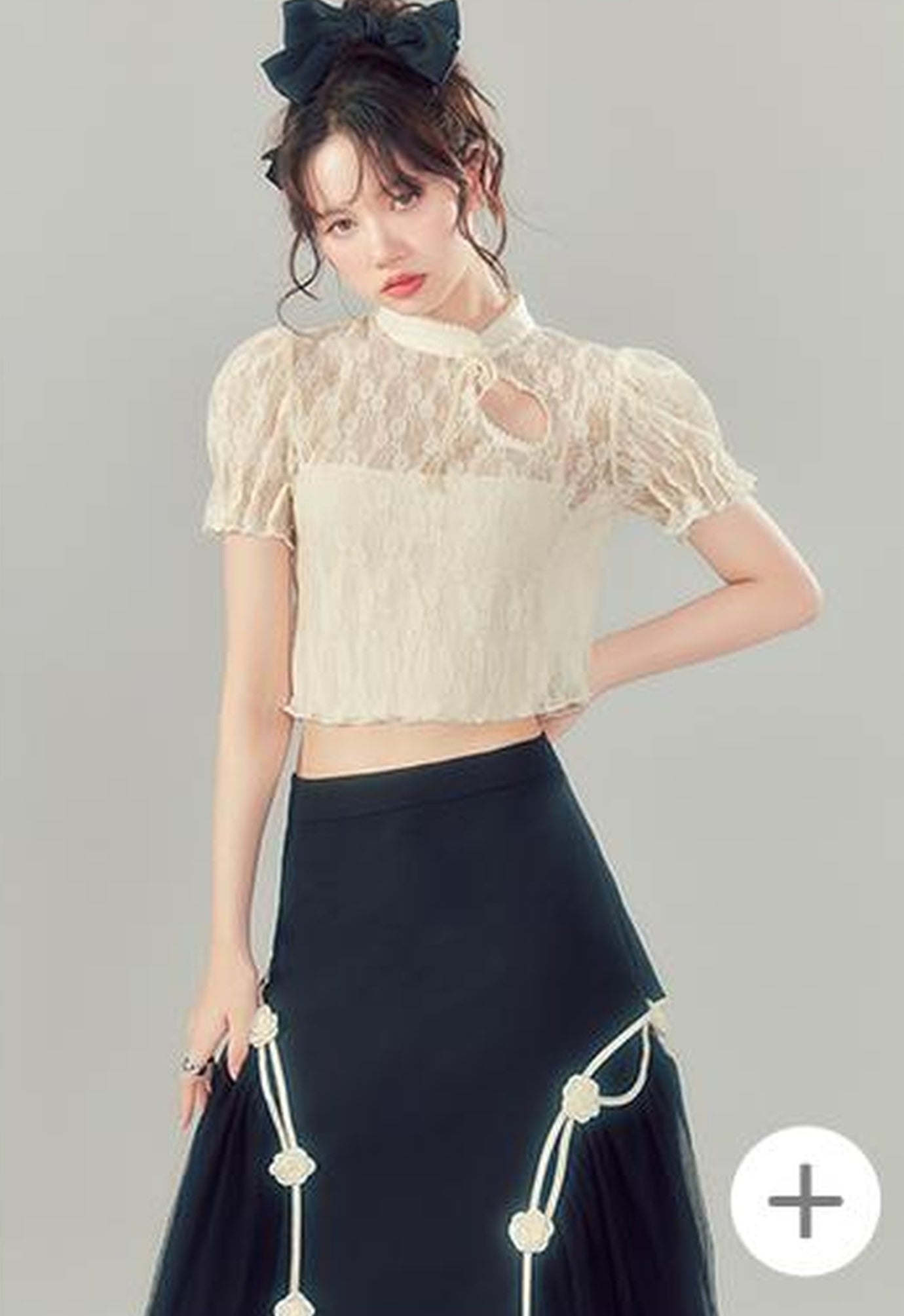 DIDDI MODA Black High Waist Floral Mesh Layered Midi Skirt