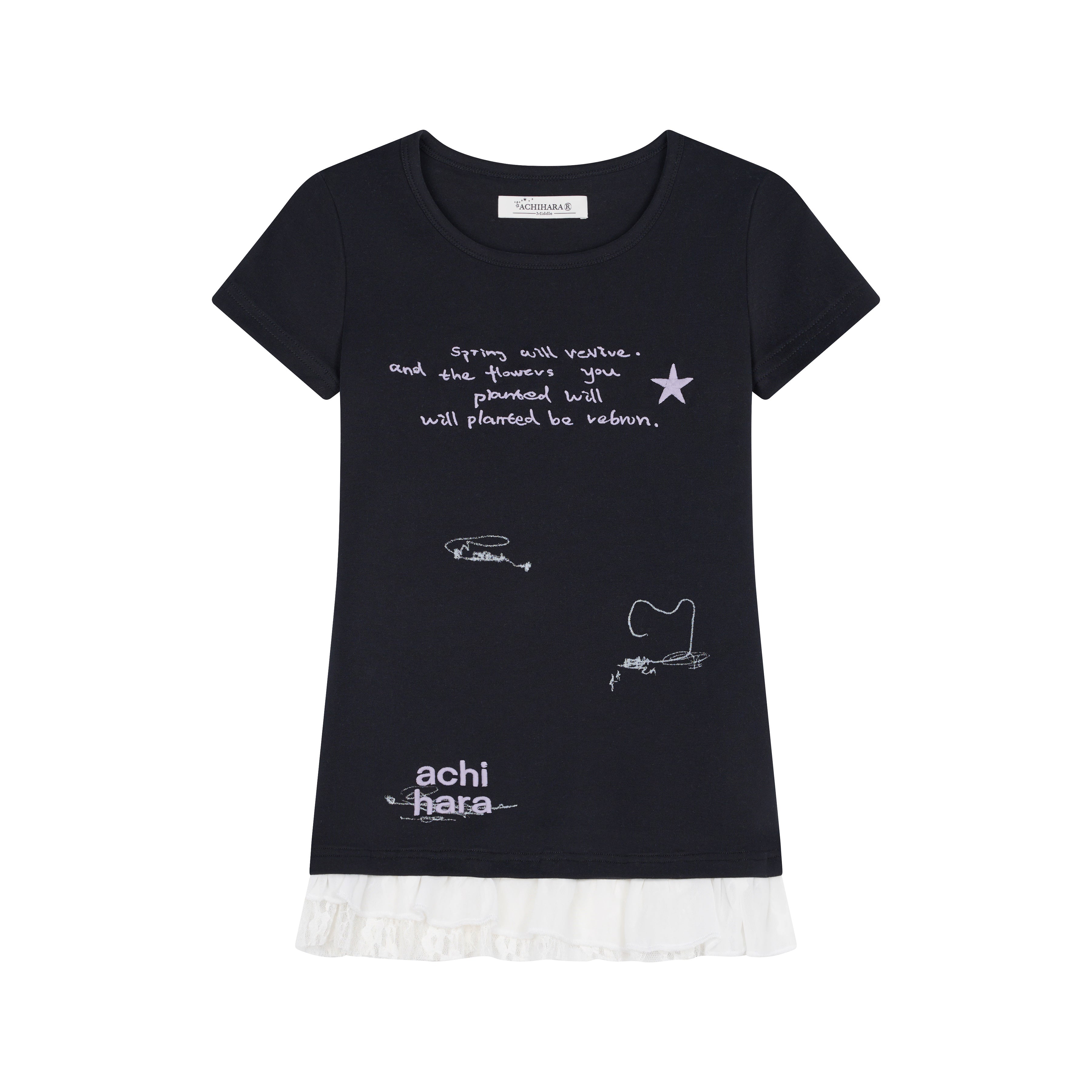 Achihara Time Bandage Floral Trim Tee