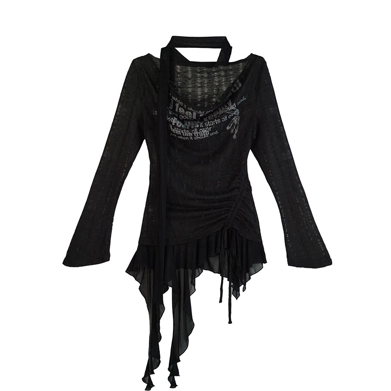 c Graffiti Swing Collar Peplum Print Knit Top