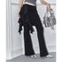 2th Desire Flared Black Palazzo Pants with Scalloped Hem Stretch Trousers