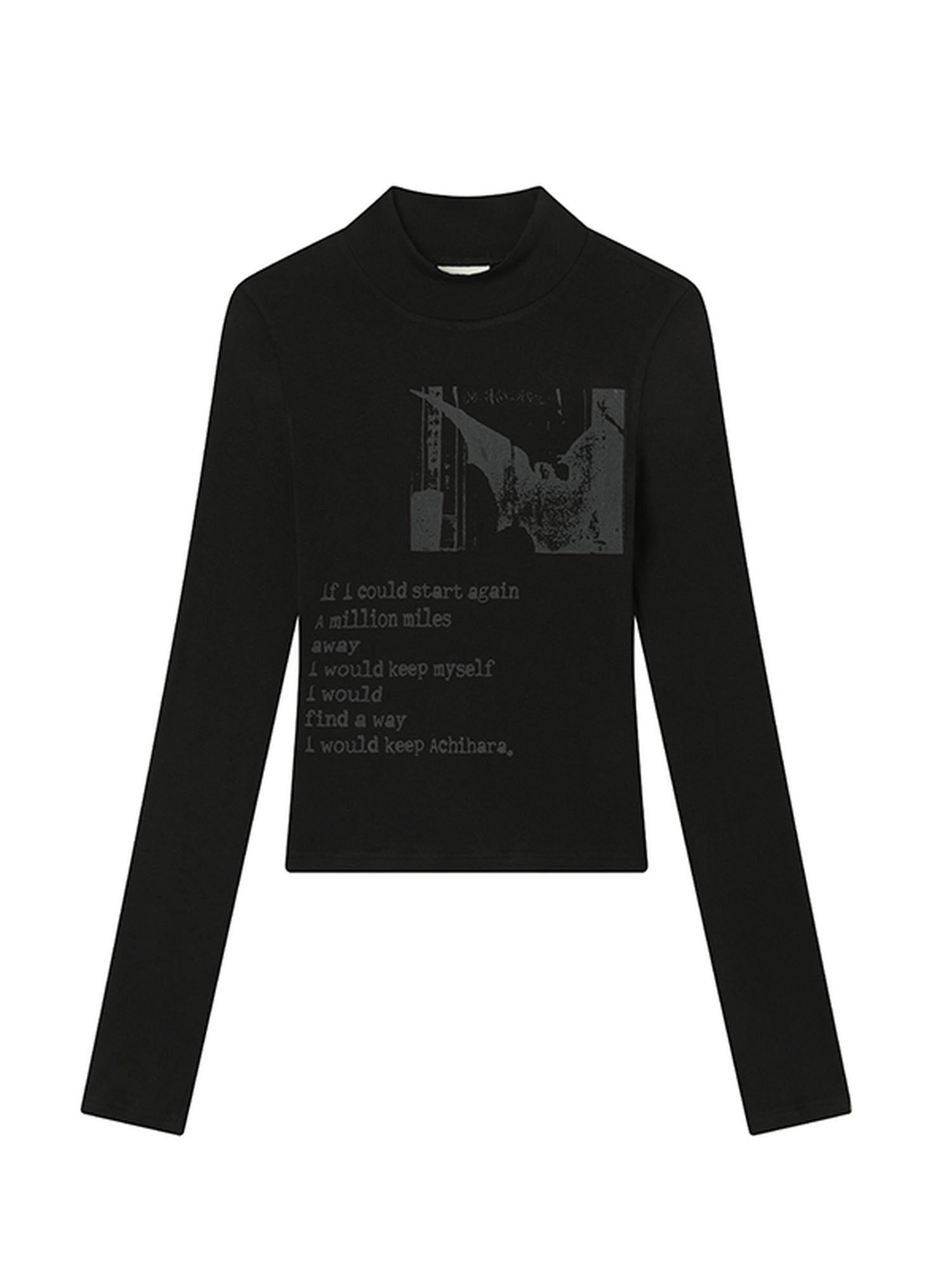 Achihara Bauhaus Lyric Print Merino Turtleneck Tee