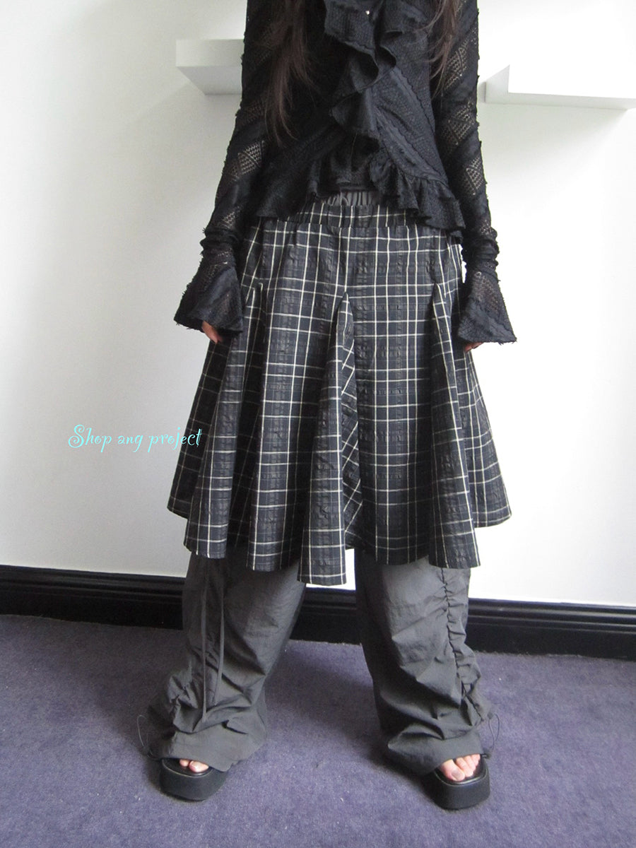 ang project Vintage Plaid Pleated Midi Skirt