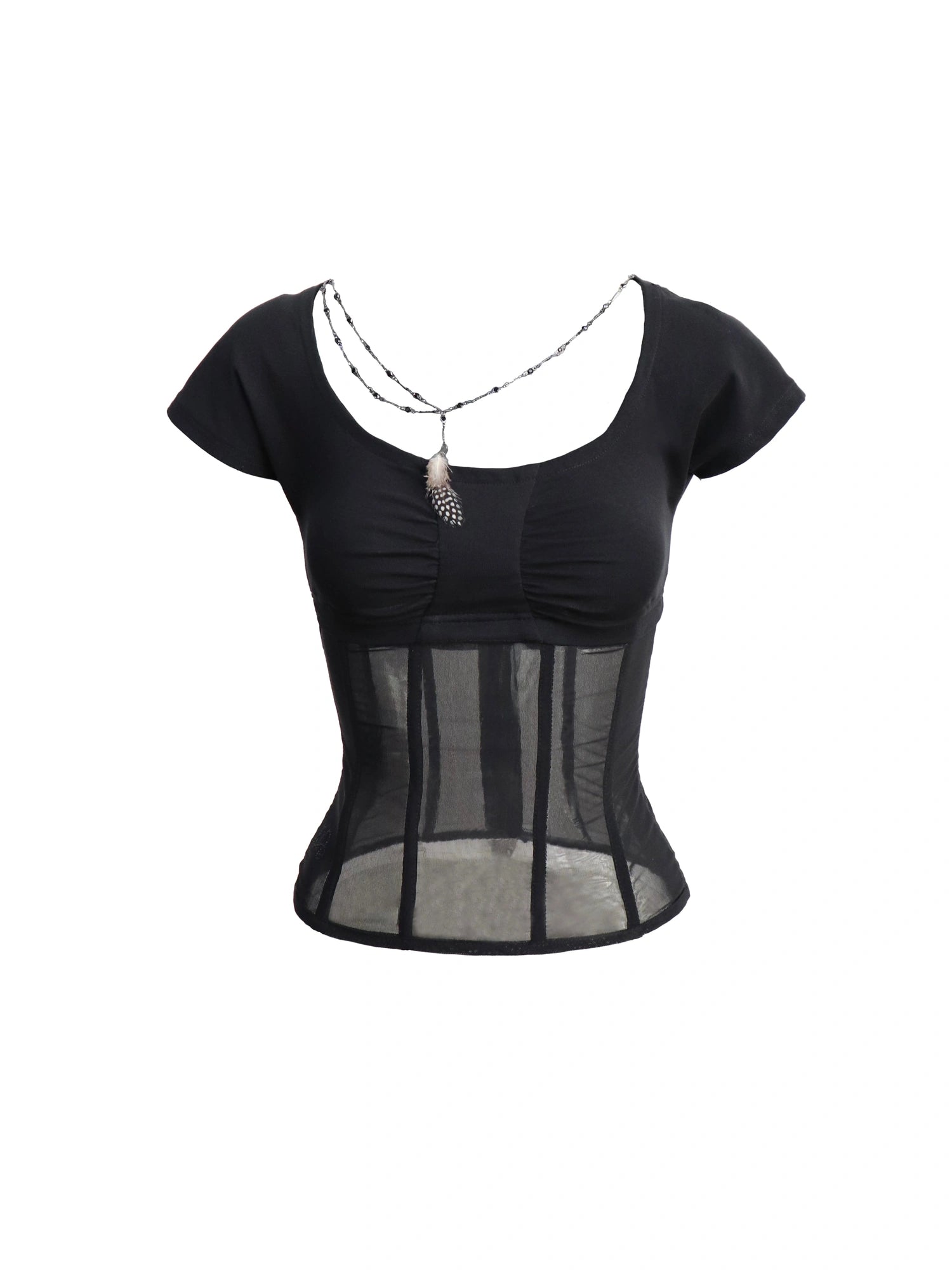 Mesh Panel Ribbed Knit Crop Top