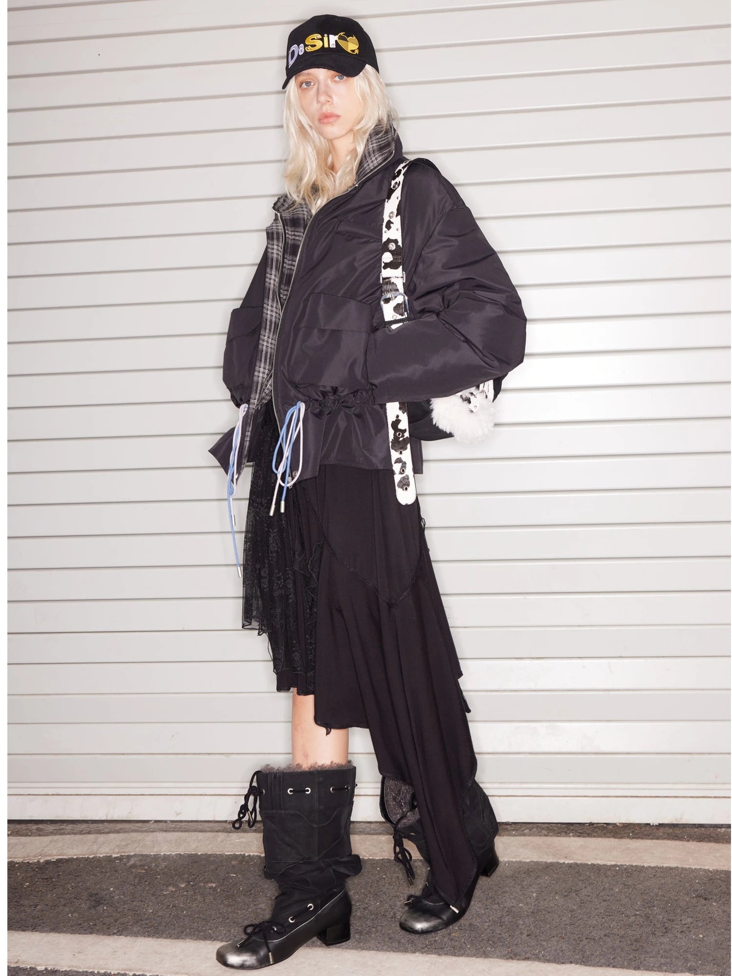 Quilted Hooded Short Puffer Jacket With Plaid Trim