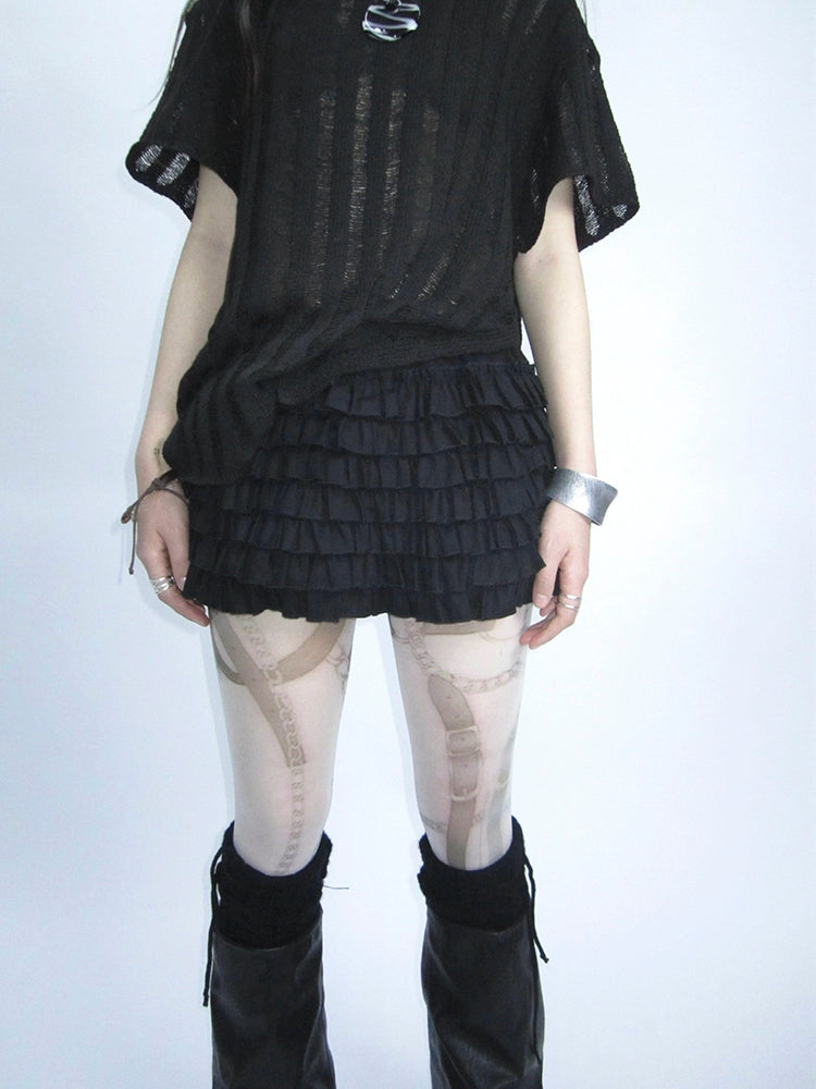 ang project Vintage Flounce Hem Ruffle Shorts With Elastic Waist