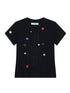 Music Button Embroidered Tee V Neck T Shirt Long Sleeve