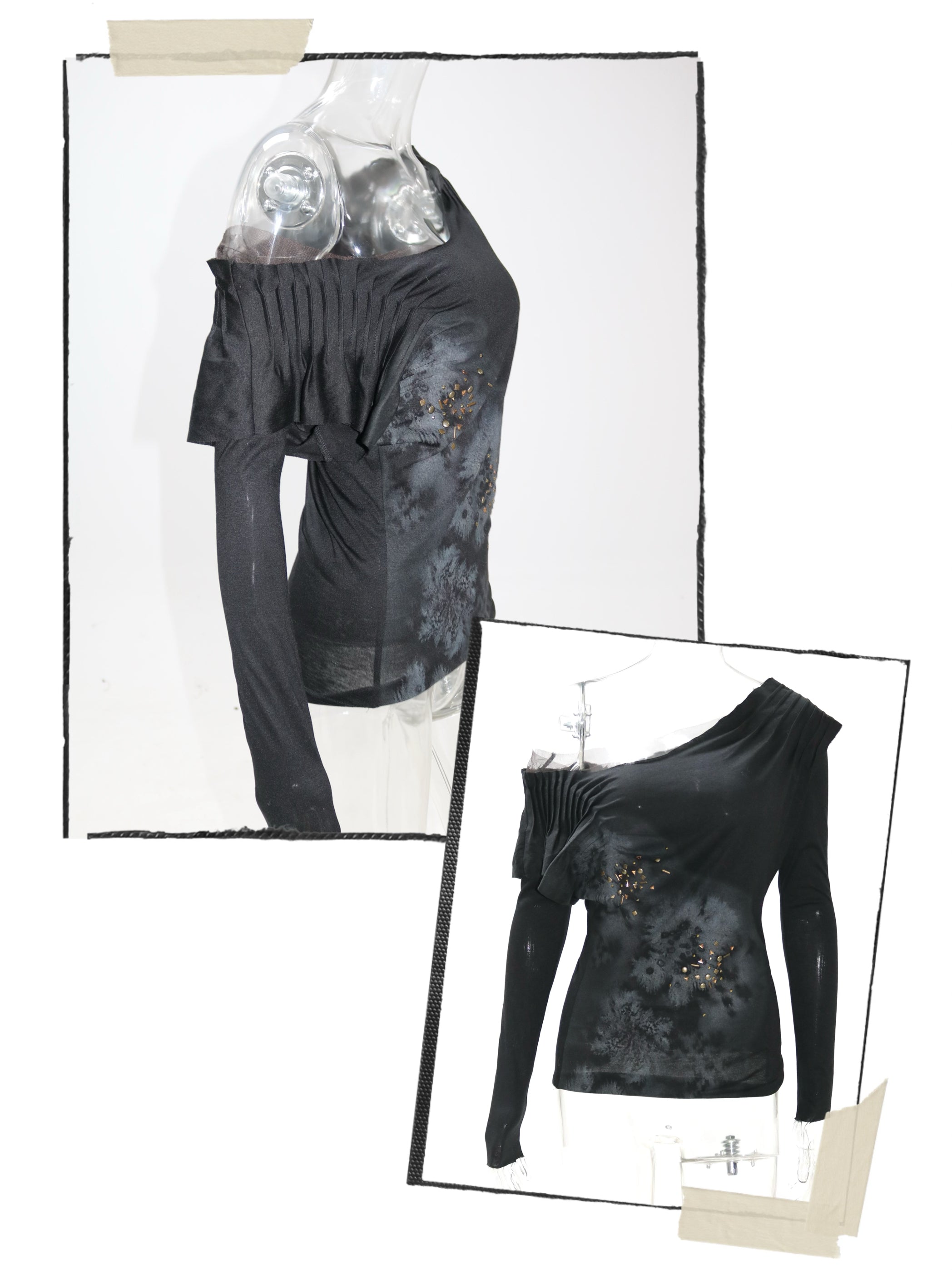 Update OPEN AESTHETIC Vintage Metal Diamond Print Draped Neck V-neck T-shirt Long-Sleeve Top