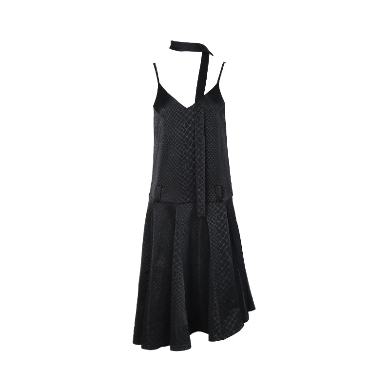 ALINNV STUDIO Snake Print Slip Dress Adjustable Strap Knee Length