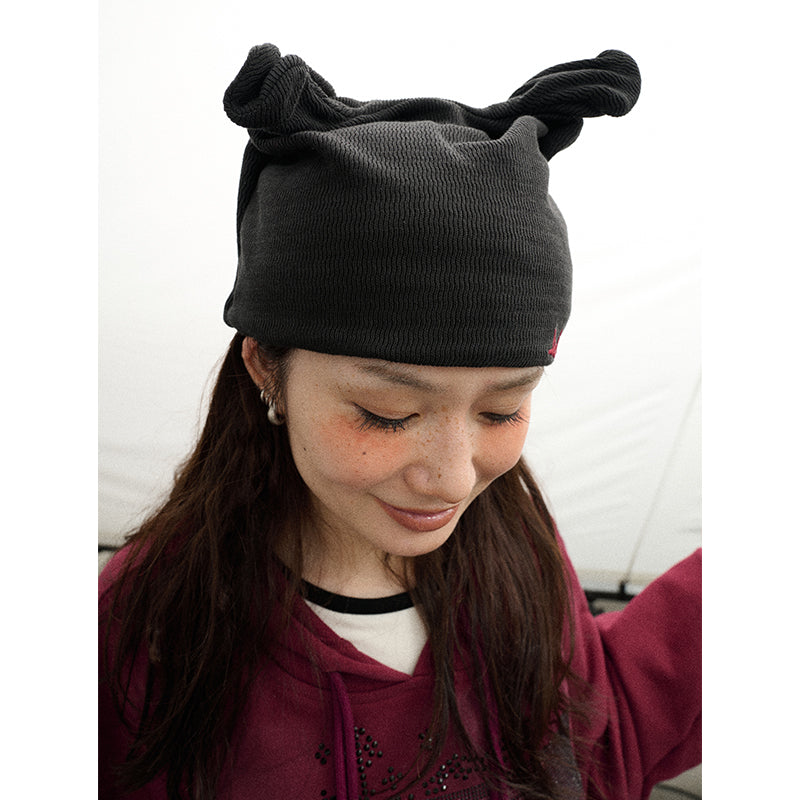 Achihara Twist Ear Knit Cap With Adjustable Cat Ears