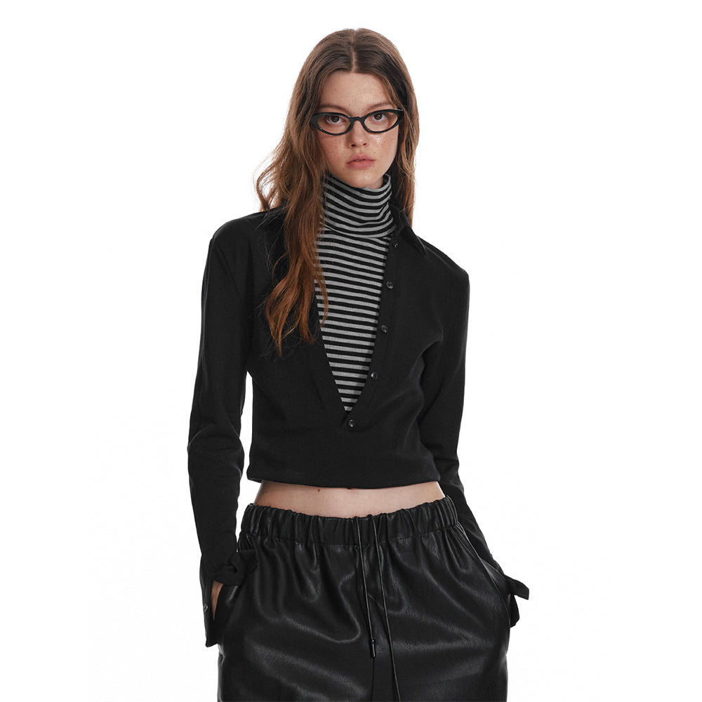 ALINNV STUDIO Fitted Mock Neck Two Layer Top With Split Cuff