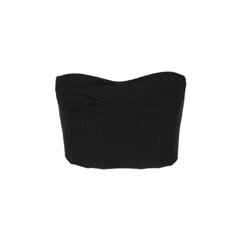 ALINNV STUDIO Ribbed Motorcycle Bandeau Top With Detailing