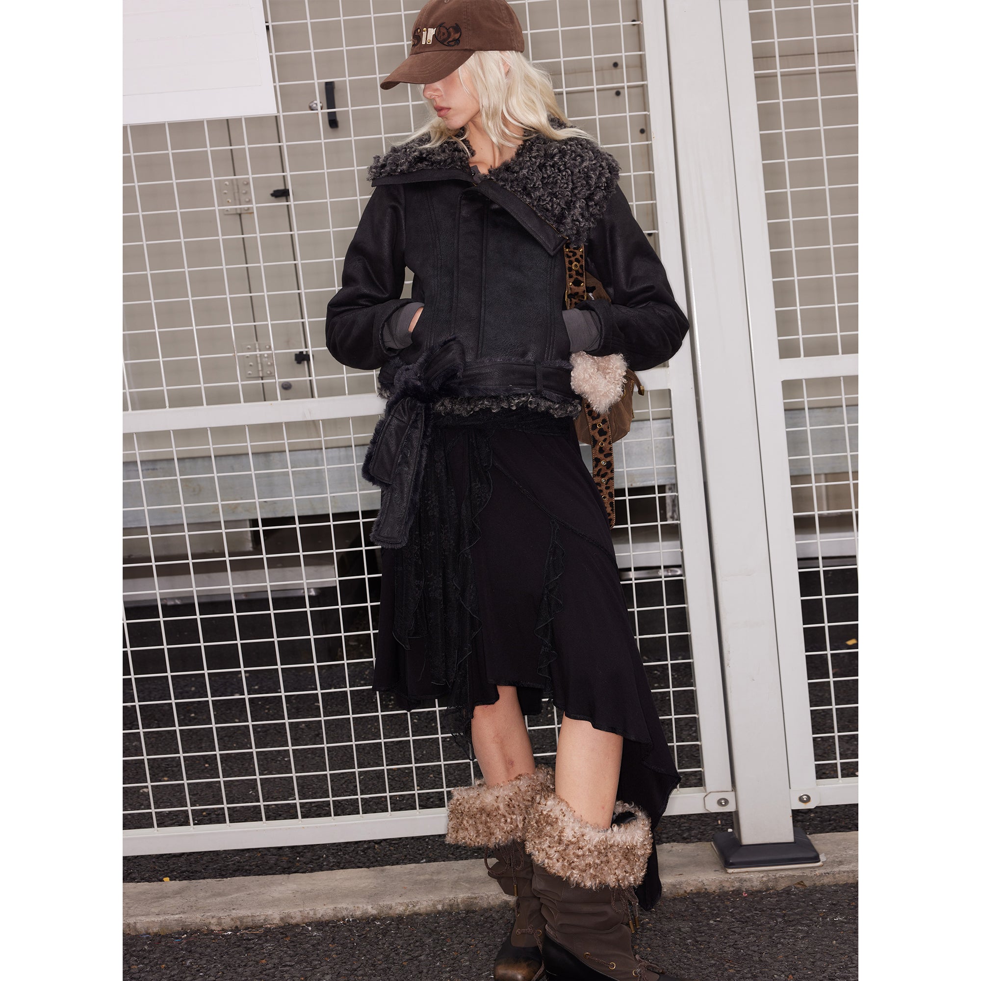 2th Desire Wool Lace Tie Waist Asymmetric Knit Skirt
