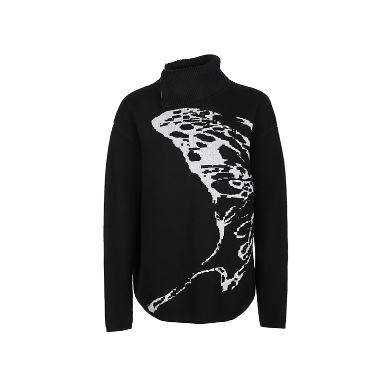 ALINNV STUDIO Butterfly Silhouette Semi Zip Loose Knit Sweater